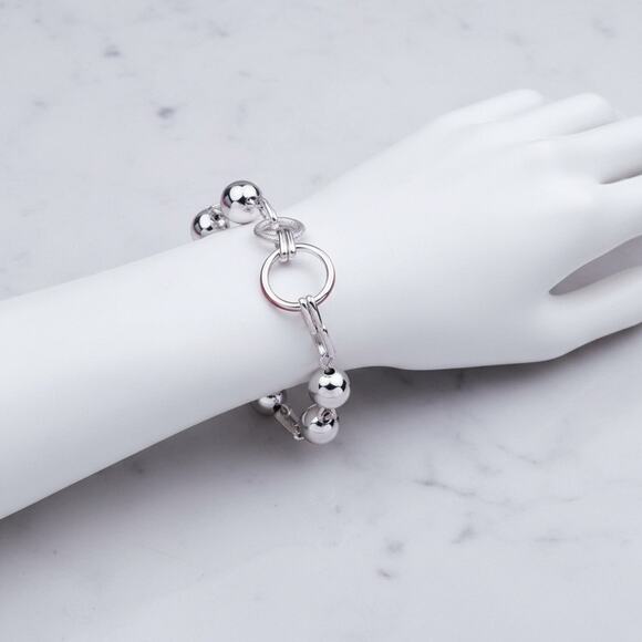 Bracelet Retro bead circle chain 925 Sterling Silver color 20CM for Women - Picture 4 of 7